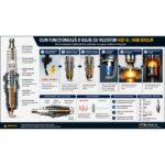 Secțiune internă bujie HQT-6 Resistor și NGK BR2LM cu explicația generării scânteii și rolul rezistorului intern